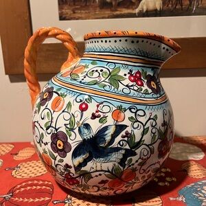 Hand-Painted Floral Ceramic Pitcher sangria Spain Italy